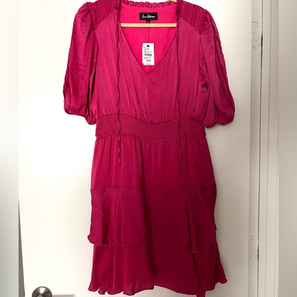 NWT - Sam Edelman Fuchsia “Pretty Pink” Short Puff Sleeve Drop Waist Dress - Picture 5 of 8